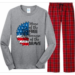 4th Of July Sunflower Home Of The Free Because Of The Brave Gift Long Sleeve Pajama Set