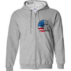 4th Of July Sunflower Home Of The Free Because Of The Brave Gift Full Zip Hoodie