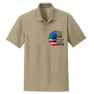 4th Of July Sunflower Home Of The Free Because Of The Brave Gift Dry Zone Grid Polo