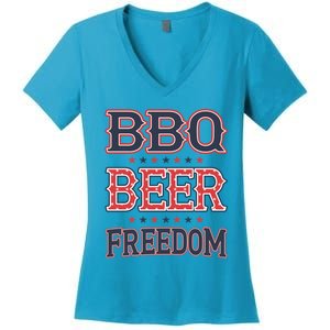 4th Of July Patriotic Usa American Flag Bbq Beer Freedom Gift Women's V-Neck T-Shirt