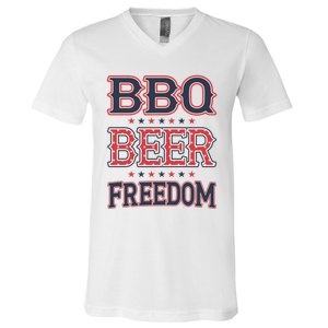 4th Of July Patriotic Usa American Flag Bbq Beer Freedom Gift V-Neck T-Shirt