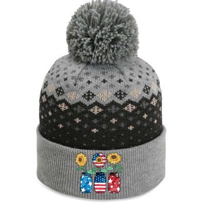 4th Of July America Sunflower Flag Independence Day Funny Gift The Baniff Cuffed Pom Beanie