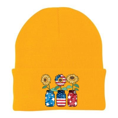 4th Of July America Sunflower Flag Independence Day Funny Gift Knit Cap Winter Beanie