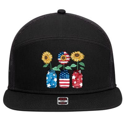 4th Of July America Sunflower Flag Independence Day Funny Gift 7 Panel Mesh Trucker Snapback Hat