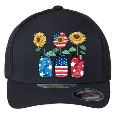 4th Of July America Sunflower Flag Independence Day Funny Gift Flexfit Unipanel Trucker Cap