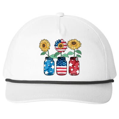 4th Of July America Sunflower Flag Independence Day Funny Gift Snapback Five-Panel Rope Hat