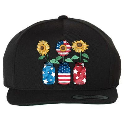 4th Of July America Sunflower Flag Independence Day Funny Gift Wool Snapback Cap