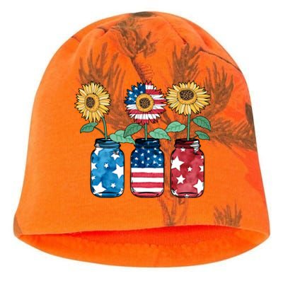 4th Of July America Sunflower Flag Independence Day Funny Gift Kati - Camo Knit Beanie