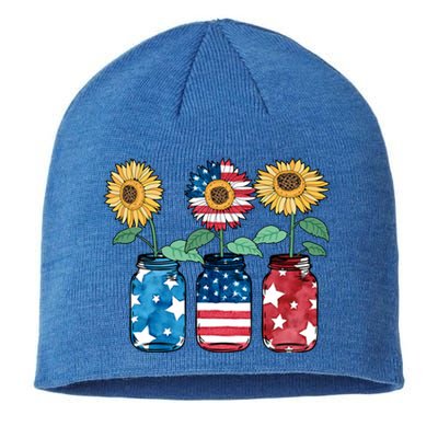 4th Of July America Sunflower Flag Independence Day Funny Gift Sustainable Beanie