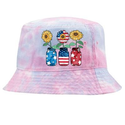 4th Of July America Sunflower Flag Independence Day Funny Gift Tie-Dyed Bucket Hat