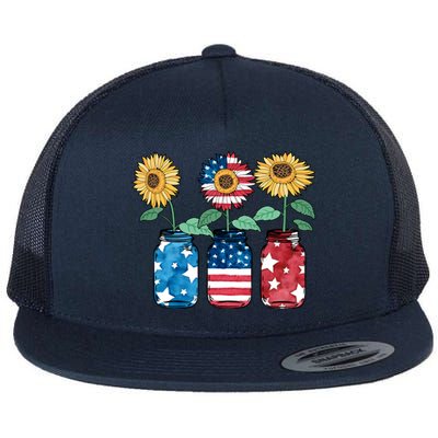 4th Of July America Sunflower Flag Independence Day Funny Gift Flat Bill Trucker Hat