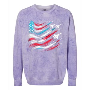 4th Of July Jet American Flag Patriotic Usa Colorblast Crewneck Sweatshirt