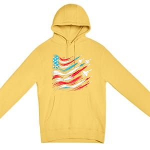 4th Of July Jet American Flag Patriotic Usa Premium Pullover Hoodie