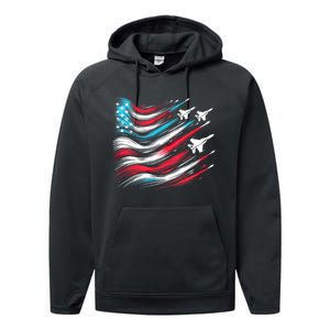 4th Of July Jet American Flag Patriotic Usa Performance Fleece Hoodie