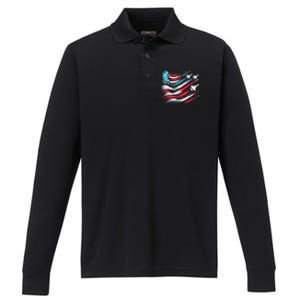 4th Of July Jet American Flag Patriotic Usa Performance Long Sleeve Polo