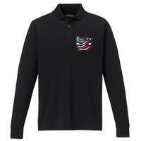 4th Of July Jet American Flag Patriotic Usa Performance Long Sleeve Polo