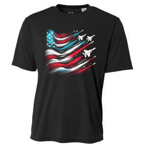 4th Of July Jet American Flag Patriotic Usa Cooling Performance Crew T-Shirt