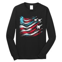 4th Of July Jet American Flag Patriotic Usa Long Sleeve Shirt