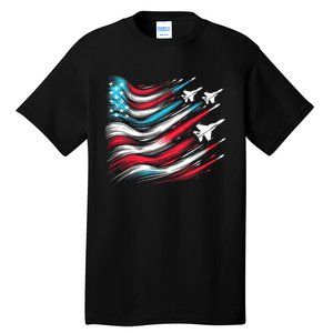 4th Of July Jet American Flag Patriotic Usa Tall T-Shirt