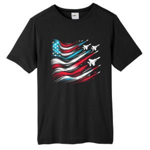 4th Of July Jet American Flag Patriotic Usa Tall Fusion ChromaSoft Performance T-Shirt