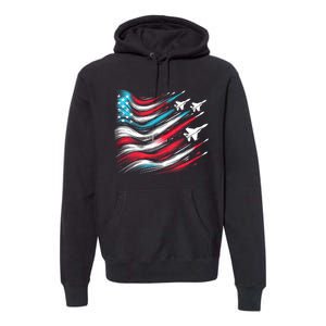 4th Of July Jet American Flag Patriotic Usa Premium Hoodie