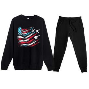 4th Of July Jet American Flag Patriotic Usa Premium Crewneck Sweatsuit Set