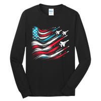 4th Of July Jet American Flag Patriotic Usa Tall Long Sleeve T-Shirt