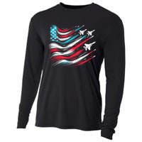 4th Of July Jet American Flag Patriotic Usa Cooling Performance Long Sleeve Crew