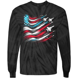 4th Of July Jet American Flag Patriotic Usa Tie-Dye Long Sleeve Shirt