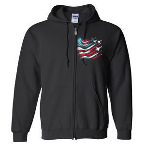 4th Of July Jet American Flag Patriotic Usa Full Zip Hoodie