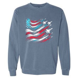 4th Of July Jet American Flag Patriotic Usa Garment-Dyed Sweatshirt