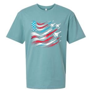 4th Of July Jet American Flag Patriotic Usa Sueded Cloud Jersey T-Shirt