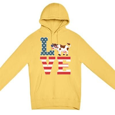 4th Of July Decor Patriotic Love Cow American Flag Cute Gift Premium Pullover Hoodie