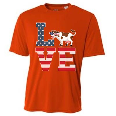 4th Of July Decor Patriotic Love Cow American Flag Cute Gift Cooling Performance Crew T-Shirt