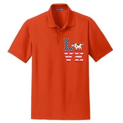 4th Of July Decor Patriotic Love Cow American Flag Cute Gift Dry Zone Grid Polo