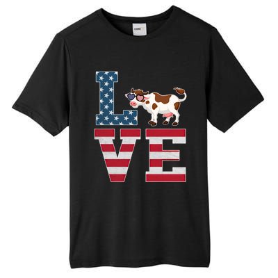 4th Of July Decor Patriotic Love Cow American Flag Cute Gift Tall Fusion ChromaSoft Performance T-Shirt