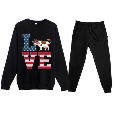 4th Of July Decor Patriotic Love Cow American Flag Cute Gift Premium Crewneck Sweatsuit Set