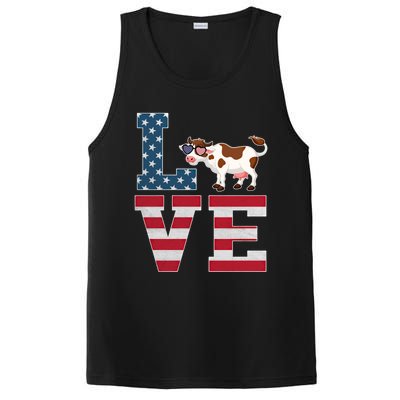 4th Of July Decor Patriotic Love Cow American Flag Cute Gift PosiCharge Competitor Tank