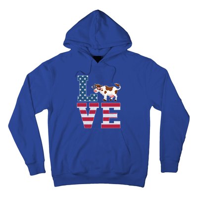 4th Of July Decor Patriotic Love Cow American Flag Cute Gift Hoodie