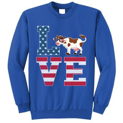 4th Of July Decor Patriotic Love Cow American Flag Cute Gift Sweatshirt