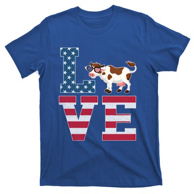 4th Of July Decor Patriotic Love Cow American Flag Cute Gift T-Shirt