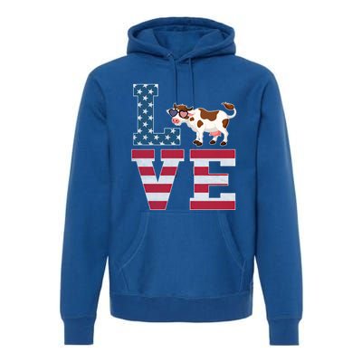 4th Of July Decor Patriotic Love Cow American Flag Cute Gift Premium Hoodie