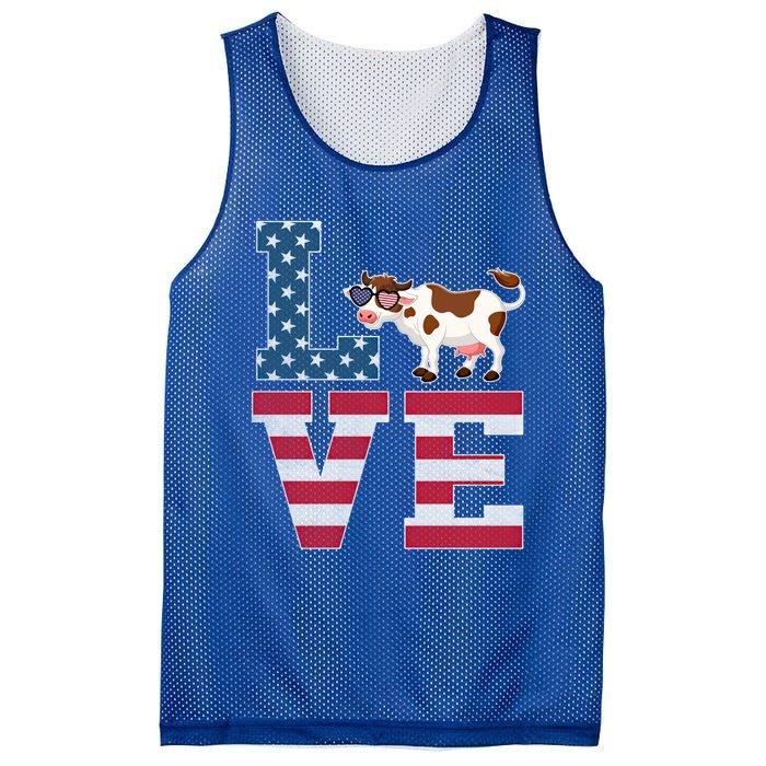 4th Of July Decor Patriotic Love Cow American Flag Cute Gift Mesh Reversible Basketball Jersey Tank