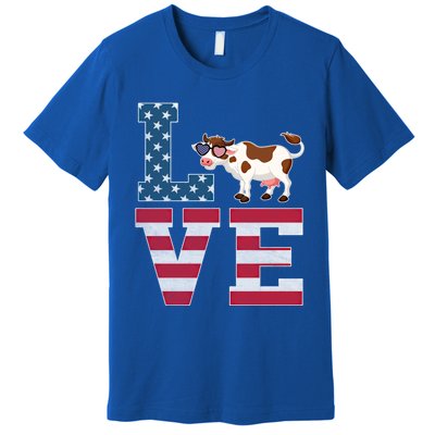 4th Of July Decor Patriotic Love Cow American Flag Cute Gift Premium T-Shirt