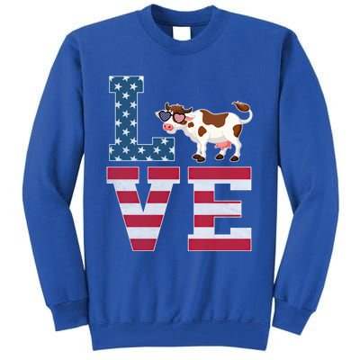 4th Of July Decor Patriotic Love Cow American Flag Cute Gift Tall Sweatshirt