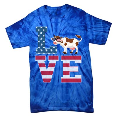 4th Of July Decor Patriotic Love Cow American Flag Cute Gift Tie-Dye T-Shirt