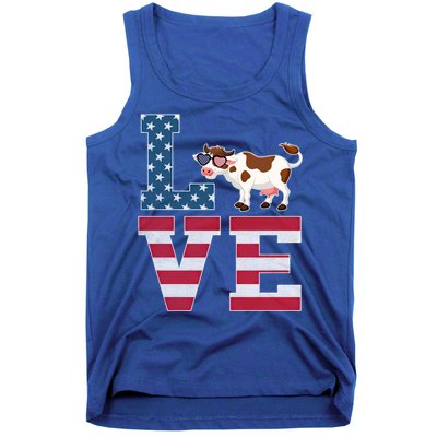 4th Of July Decor Patriotic Love Cow American Flag Cute Gift Tank Top