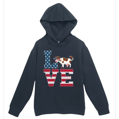 4th Of July Decor Patriotic Love Cow American Flag Cute Gift Urban Pullover Hoodie