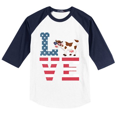 4th Of July Decor Patriotic Love Cow American Flag Cute Gift Baseball Sleeve Shirt