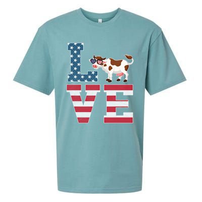 4th Of July Decor Patriotic Love Cow American Flag Cute Gift Sueded Cloud Jersey T-Shirt